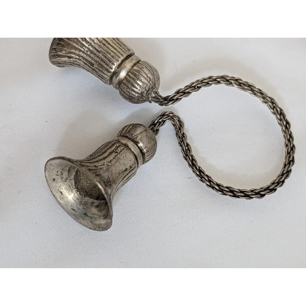 Vintage Silver Tassel Napkin Ring Set of 4 Braided Metal Cord Double Bell Napkin